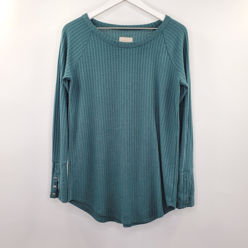 Chaser Green Waffle Knit Thermal Long Sleeves Top